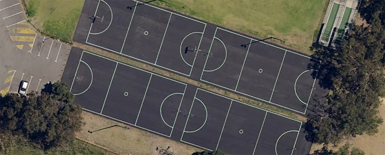 Aerial view of the resurfaced netball court