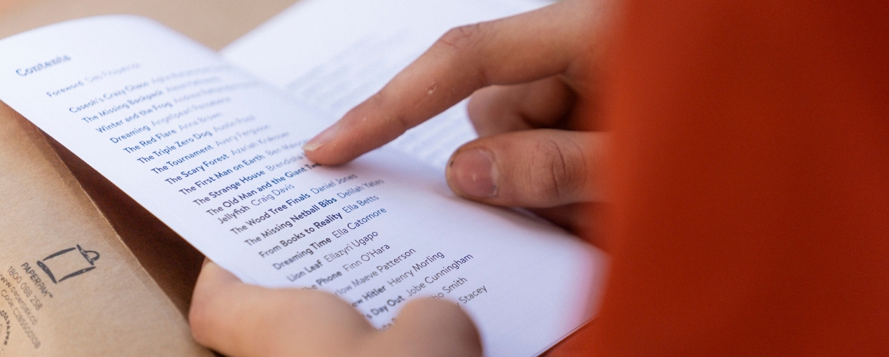 Published book, In The Beginning, being launched for Write Club featuring student stories, photograph by Hugh Sando