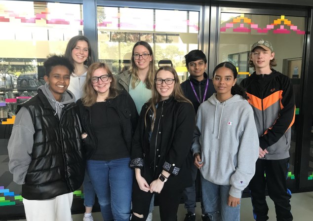 Peer researchers back row - Georgia, Amy, Josh, Ollie and front row - Tsige, Sarah, Tamara and Taleesha.