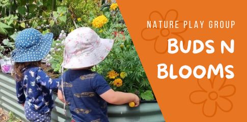 Event graphic with title and photograph of toddlers gardening