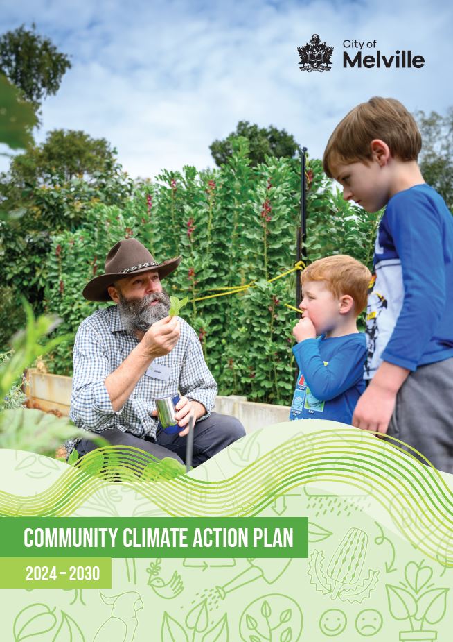 a man gardening with two young children