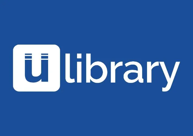 The uLibrary logo, white on blue