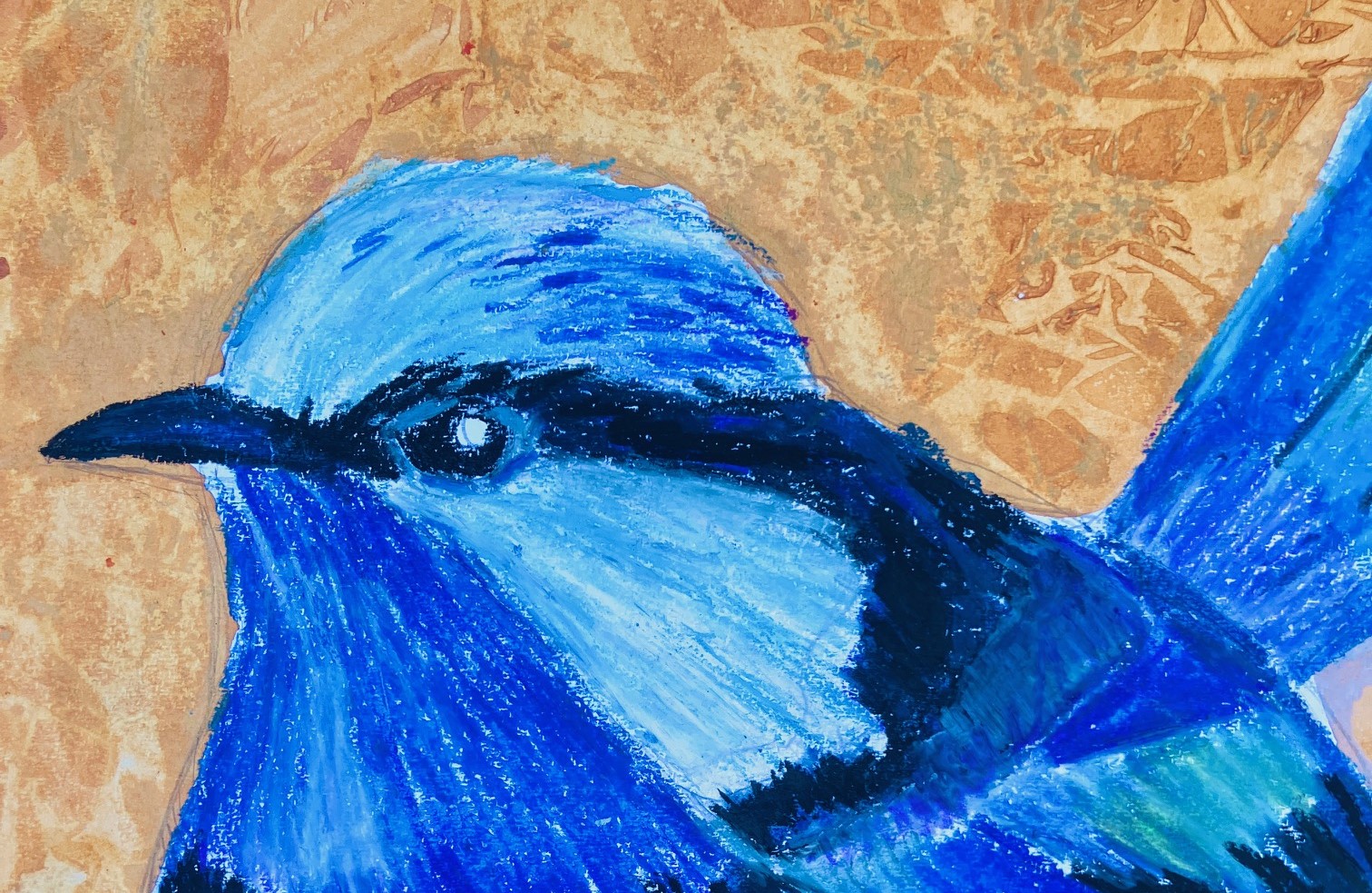 A pastel drawing of a blue wren.