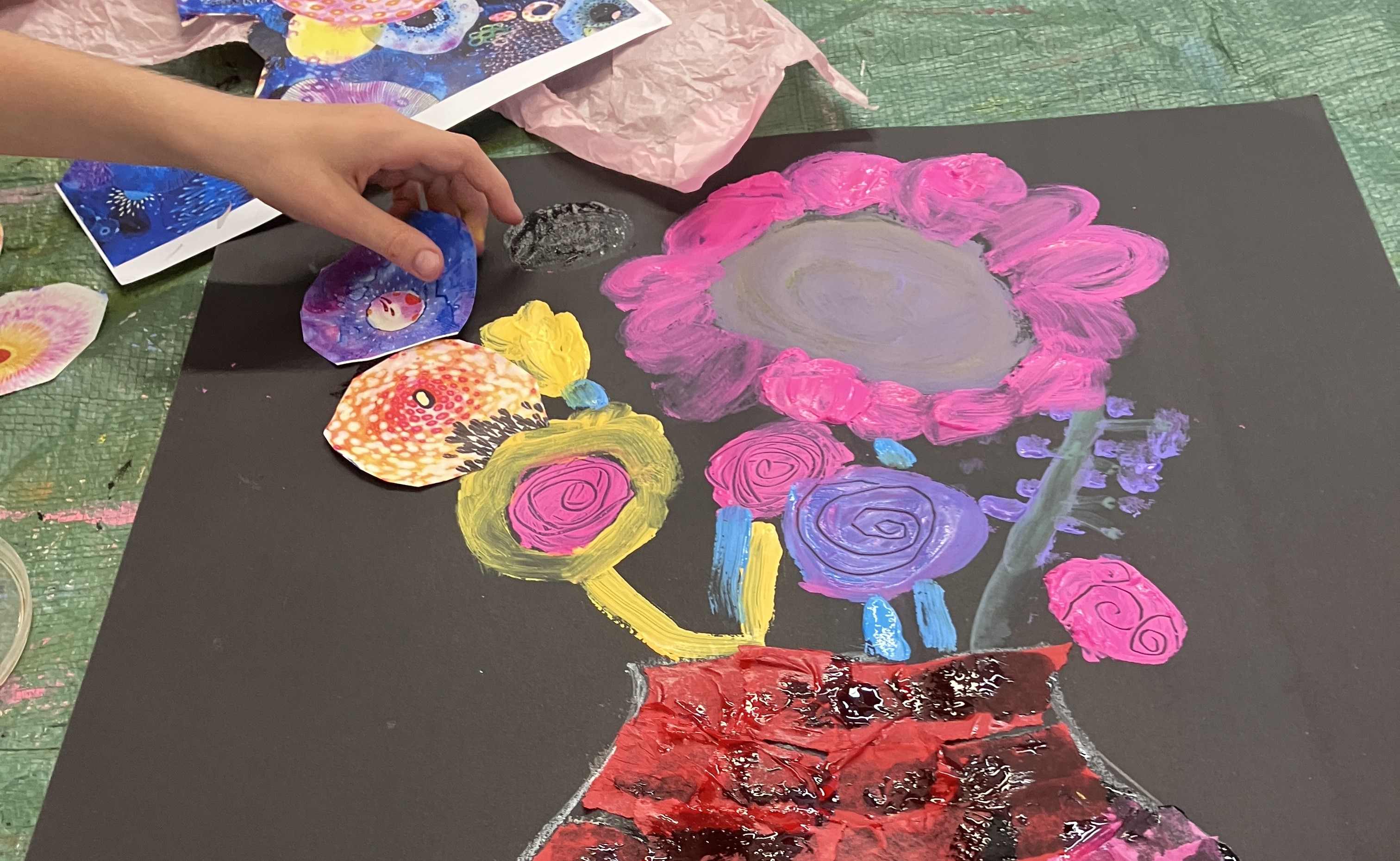 A kids painting of a flower pot