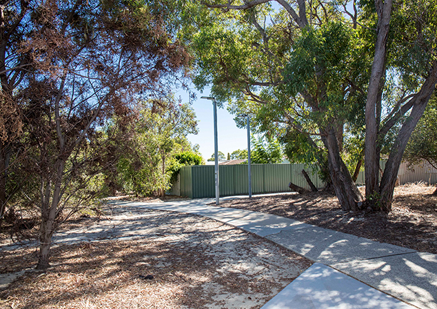 Footpath through park with street lamp