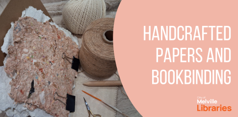 Bookbinding materials and pink handmade paper.
