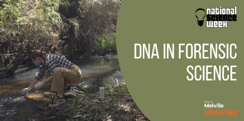 A photo of a river where a person is taking DNA samples.
