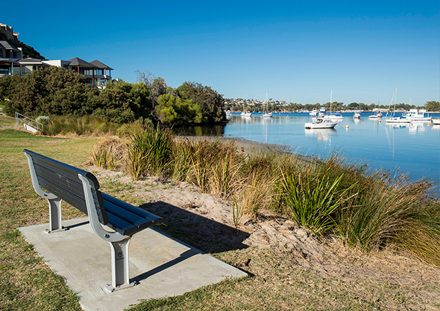 Bench seat by the river bank