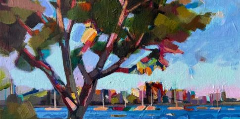 Painting of the river with boats