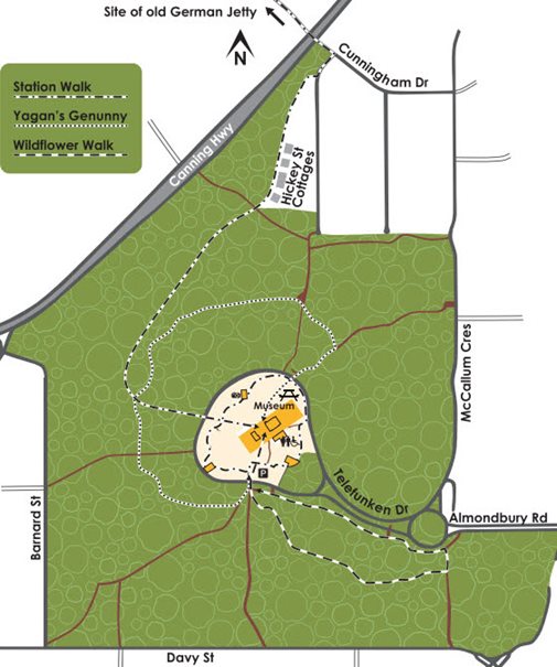 A map of Interpretive Signage and Heritage Trails in Wireless Hill Park