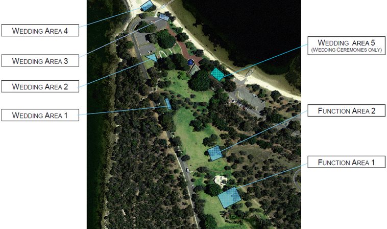 Map of Point Walter Reserve, highlighting wedding and function areas.
