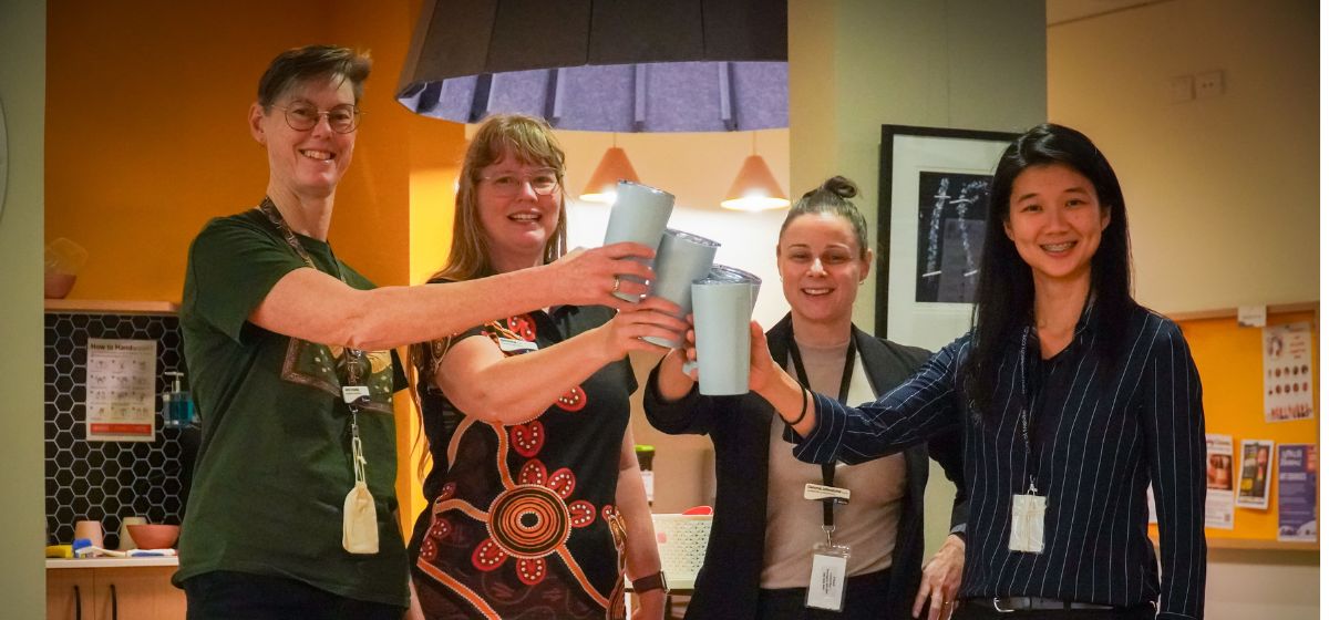 Image of City of Melville staff cheering using reuseable coffee cups