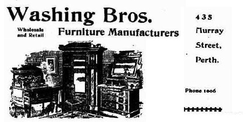 Advertisement for Washing Bros. Furniture Manufacturers